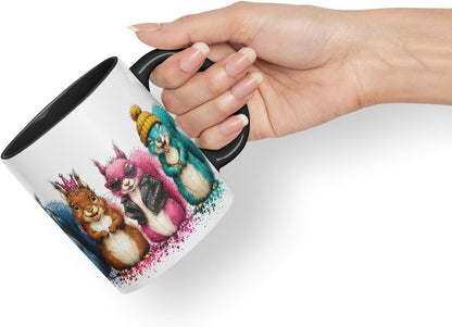 Squirrels Mug – Cute Squirrels Coloured Ceramic Mug Cup Gift, 11oz (Black)