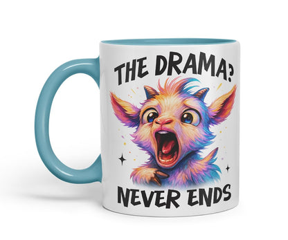 Vixar The Drama Never Ends Sarcastic Goat – Coloured Ceramic Mug Cup Gift, 11oz (Black)