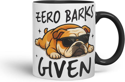 Vixar Zero Barks Given Bulldog Dog Mug – Coloured Ceramic Mug Cup Gift, 11oz (Black)