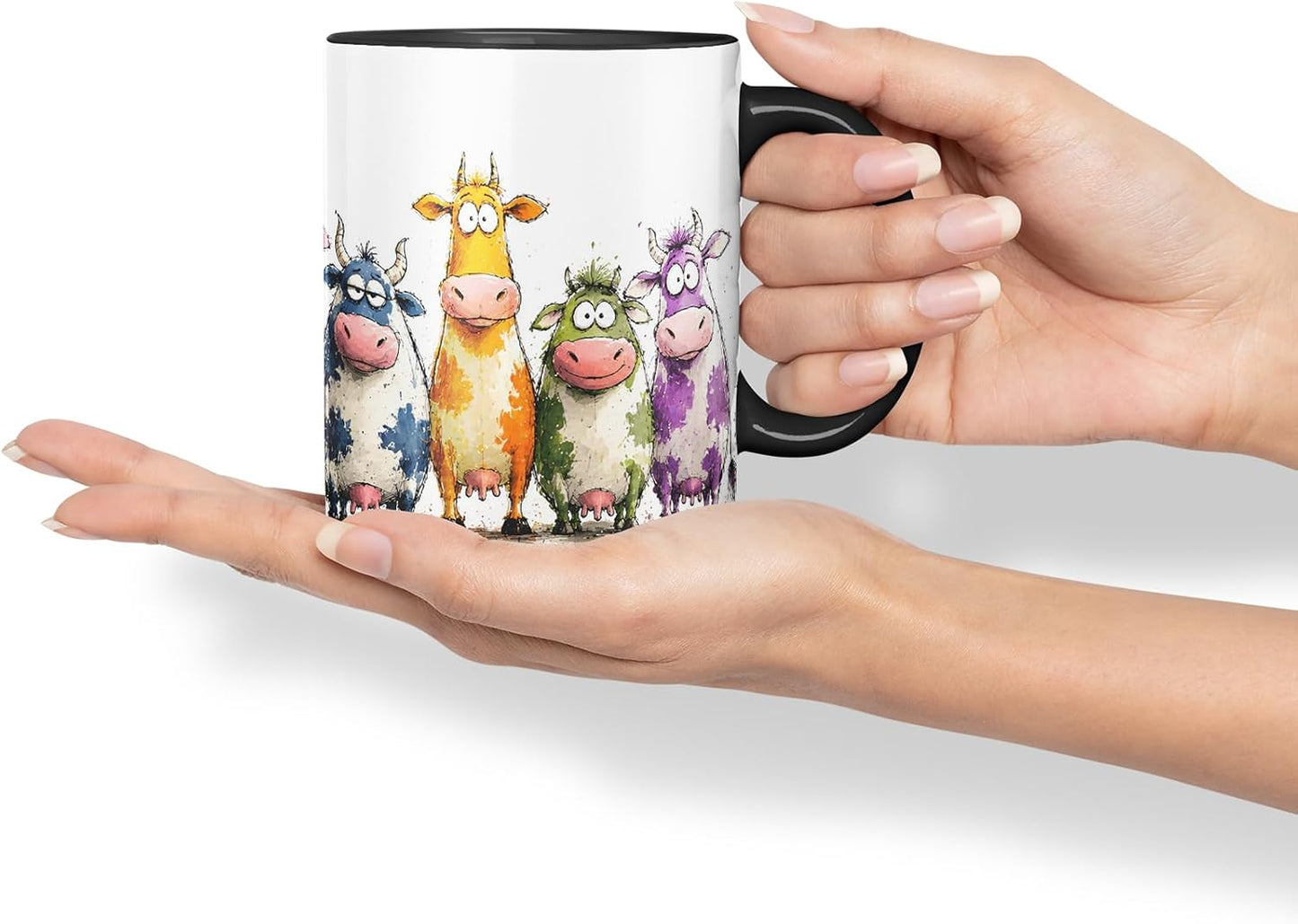 Vixar Funny Cow Mug – Cute Farm Cow Animal Coloured Ceramic Mug Cup Gift, 11oz (Black)