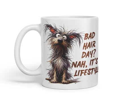 Vixar Bad Hair Day Nah It's A Lifestyle Funny Dog – Coloured Ceramic Mug Cup Gift, 11oz (Black)