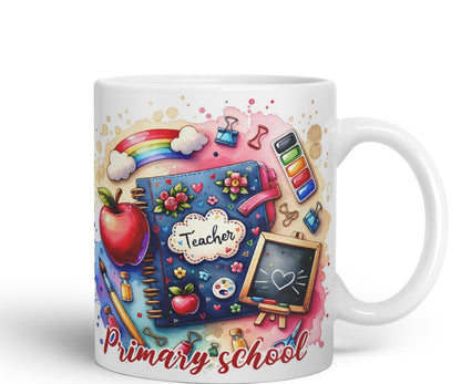 Vixar Primary School Teacher Mug Thank You, End of School Gift Ceramic Coloured Mug Cup for Tea Coffee Hot Brew 330ml 11Oz Gift