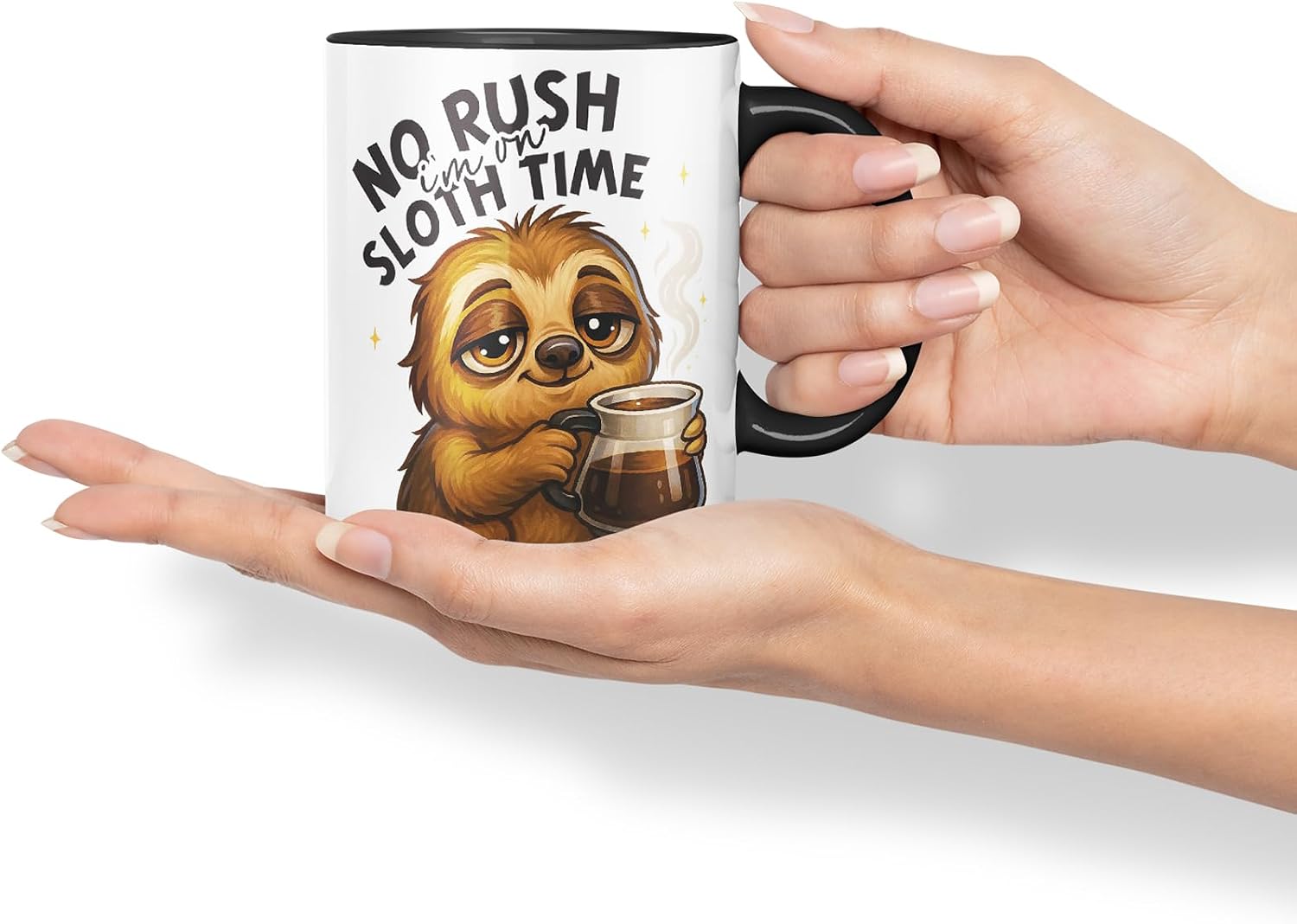 Vixar No Rush I'm On Sloth Time Funny Sloth Coffee Mug – Coloured Ceramic Mug Cup Gift, 11oz (Black)