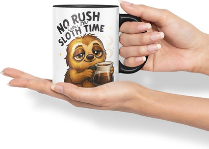 Vixar No Rush I'm On Sloth Time Funny Sloth Coffee Mug – Coloured Ceramic Mug Cup Gift, 11oz (Black)