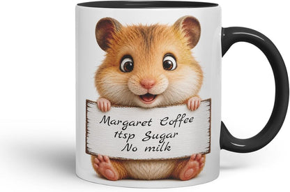 Vixar Personalised Hamster Mug with Name or Custom Message – Cute Animal Coloured Ceramic Mug Cup Gift, 11oz (Black)