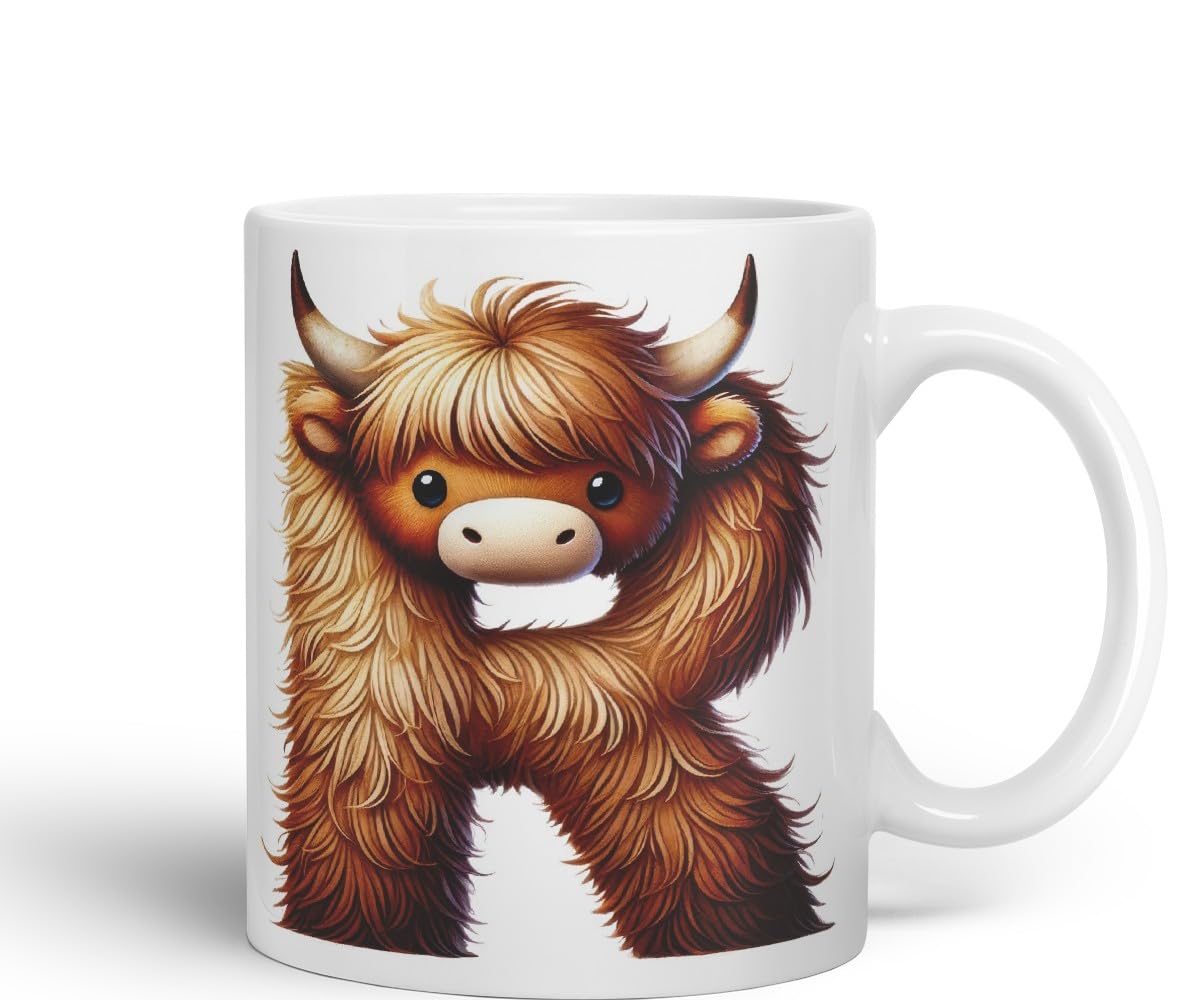 Highland Cow Alphabet Monogram Coloured Ceramic Cup Mug Letter R Rustic Farmhouse Animal Letter Gift V2 11oz (Black)