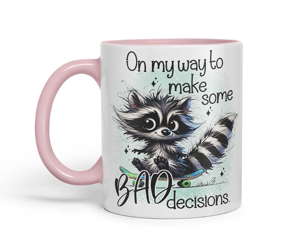 Vixar On My Way to Make Some Bad Decisions Funny Raccoon – Coloured Ceramic Mug Cup Gift, 11oz (Black)