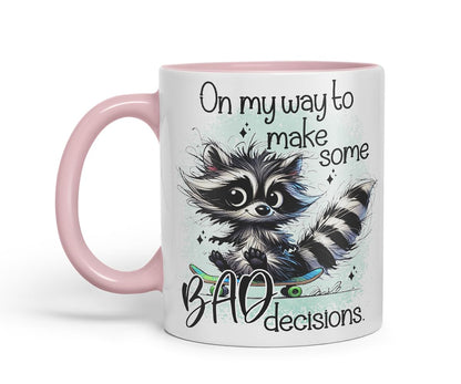 Vixar On My Way to Make Some Bad Decisions Funny Raccoon – Coloured Ceramic Mug Cup Gift, 11oz (Black)