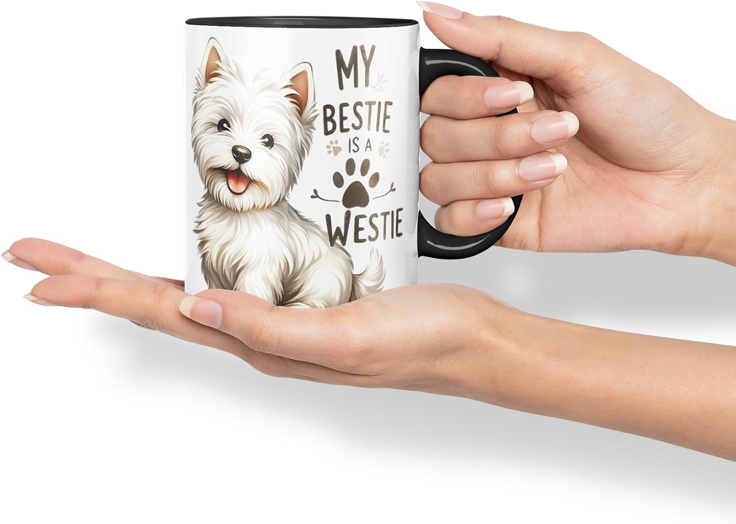 Vixar My Bestie is A Westie Dog Mug – Coloured Ceramic Mug Cup Gift, 11oz (Black)