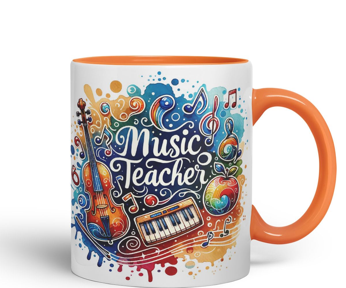 Vixar Music Teacher Mug Thank You, End of School Gift Ceramic Coloured Mug Cup for Tea Coffee Hot Brew 330ml 11Oz Gift