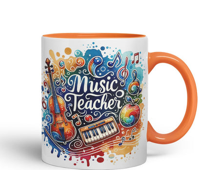 Vixar Music Teacher Mug Thank You, End of School Gift Ceramic Coloured Mug Cup for Tea Coffee Hot Brew 330ml 11Oz Gift