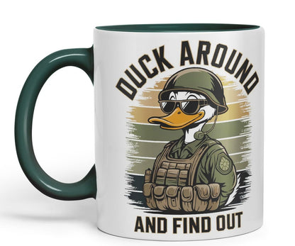 Vixar Duck Around and Find Out – Coloured Ceramic Mug Cup Gift, 11oz (Black)