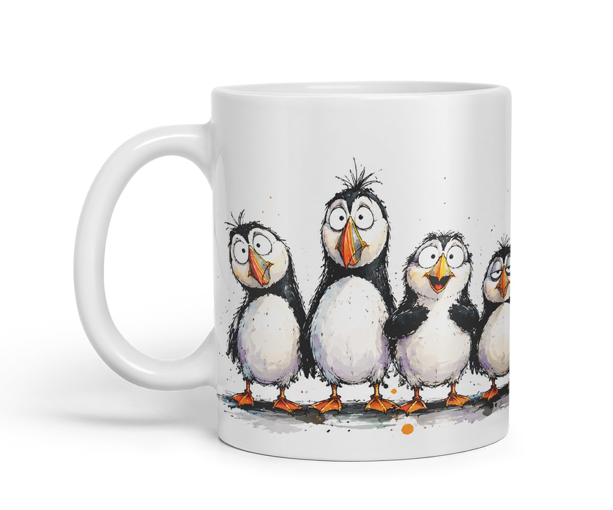 Vixar Puffin Bird Mug – Cute Puffin Bird Coloured Ceramic Mug Cup Gift, 11oz (Black)