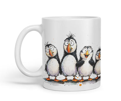 Vixar Puffin Bird Mug – Cute Puffin Bird Coloured Ceramic Mug Cup Gift, 11oz (Black)