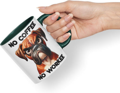 Vixar No Coffee No Workee Sarcastic Boxer Dog Mug, Coloured Ceramic Cup 11oz (Black)