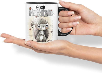 Vixar Good Morning My Fellow Nutjobs Funny Squirrel Coloured Mug Cup 11oz (Black)