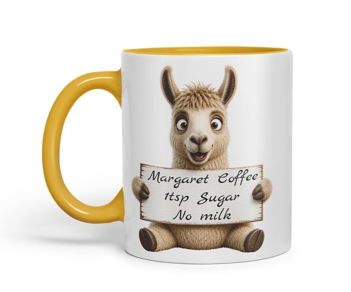 Vixar Personalised Llama Mug with Name or Custom Message – Cute Animal Coloured Ceramic Mug Cup Gift, 11oz (Black)