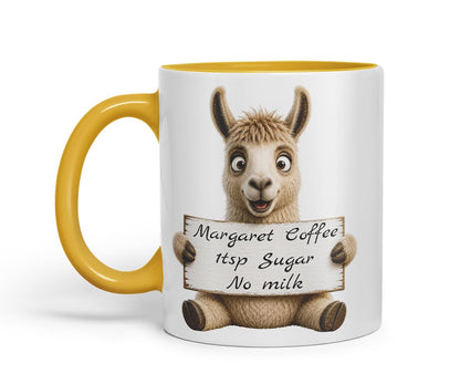 Vixar Personalised Llama Mug with Name or Custom Message – Cute Animal Coloured Ceramic Mug Cup Gift, 11oz (Black)
