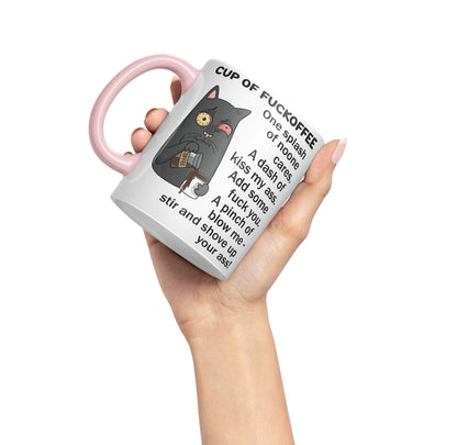 Cup of Fuckoffee, one Splash on Noone Cares cat Sarcastic Joke Ceramic Coloured Mug Cup for Tea Coffee Hot Brew 330ml 11Oz