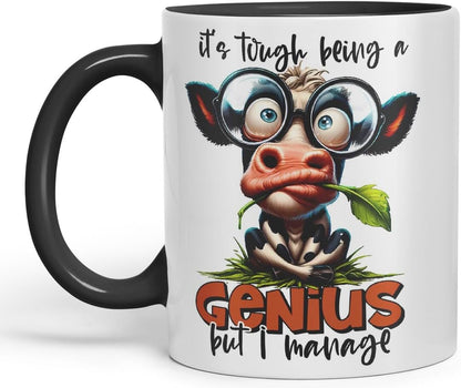Vixar It’s Tough Being a Genius – But I Manage Coloured Ceramic Mug Cup 11oz Funny Sarcastic Gift (Black)