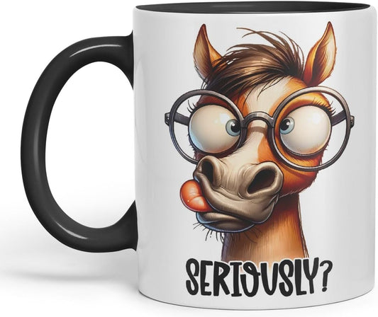 Vixar Seriously? Coloured Ceramic Mug Cup 11oz Funny Sarcastic Gift (Black)