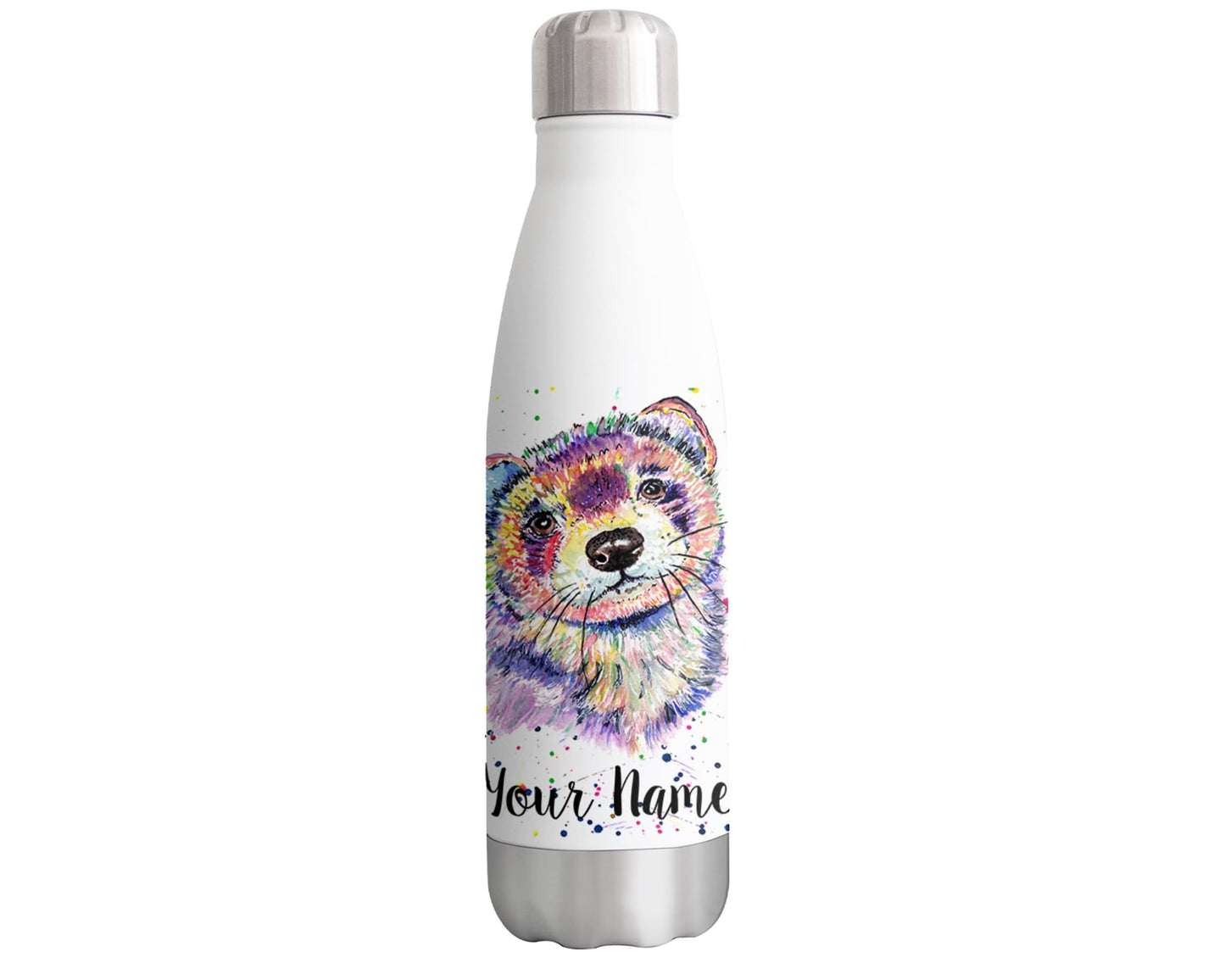 Vixar Ferret Personalised Custom Bottle with your Text/name Watercolourprt animals Bottle double Wall insulated Stainless steel sport Drinks 500ml