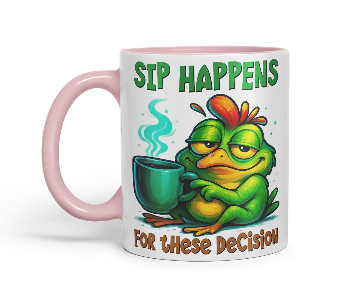 Vixar Sip Happens for These Decisions Funny Frog Coffee Mug – Coloured Ceramic Mug Cup Gift, 11oz (Black)