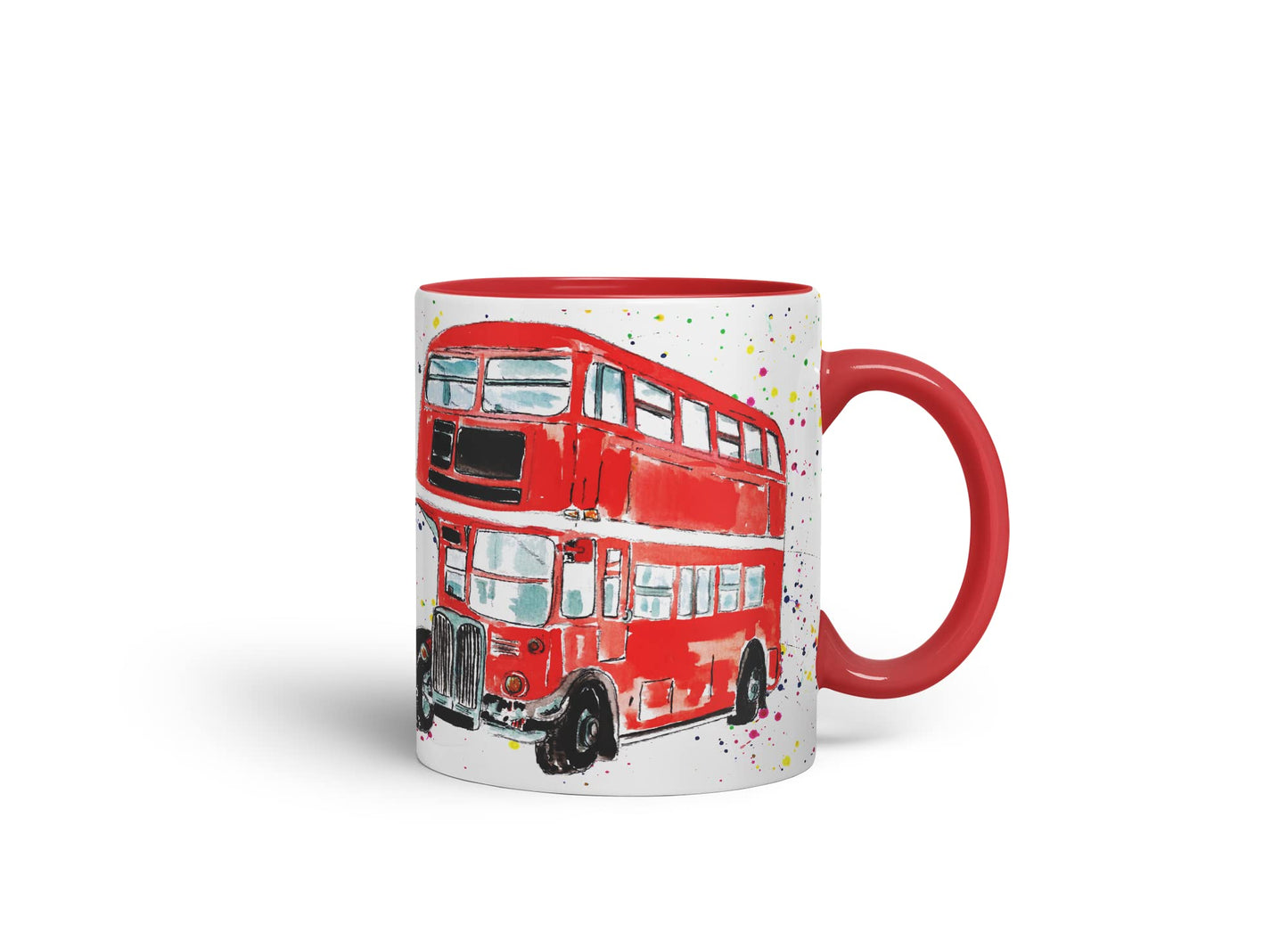Vixar Bus Classic London Busses Red Watercolour Art Coloured Mug Cup Gift Birthday Work Office Tea Coffee