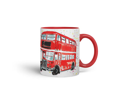 Vixar Bus Classic London Busses Red Watercolour Art Coloured Mug Cup Gift Birthday Work Office Tea Coffee