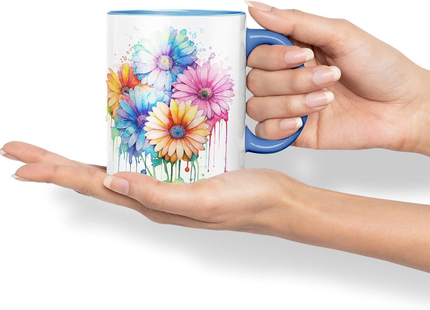 Vixar Gerbera Daisy Bright Bloom Mug Coloured Ceramic Mug Cup Gift, 11oz (C Blue)