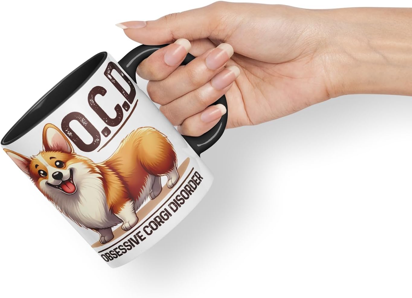 Vixar Obsessive Corgi Disorder Dog Mug – Coloured Ceramic Mug Cup Gift, 11oz (Black)