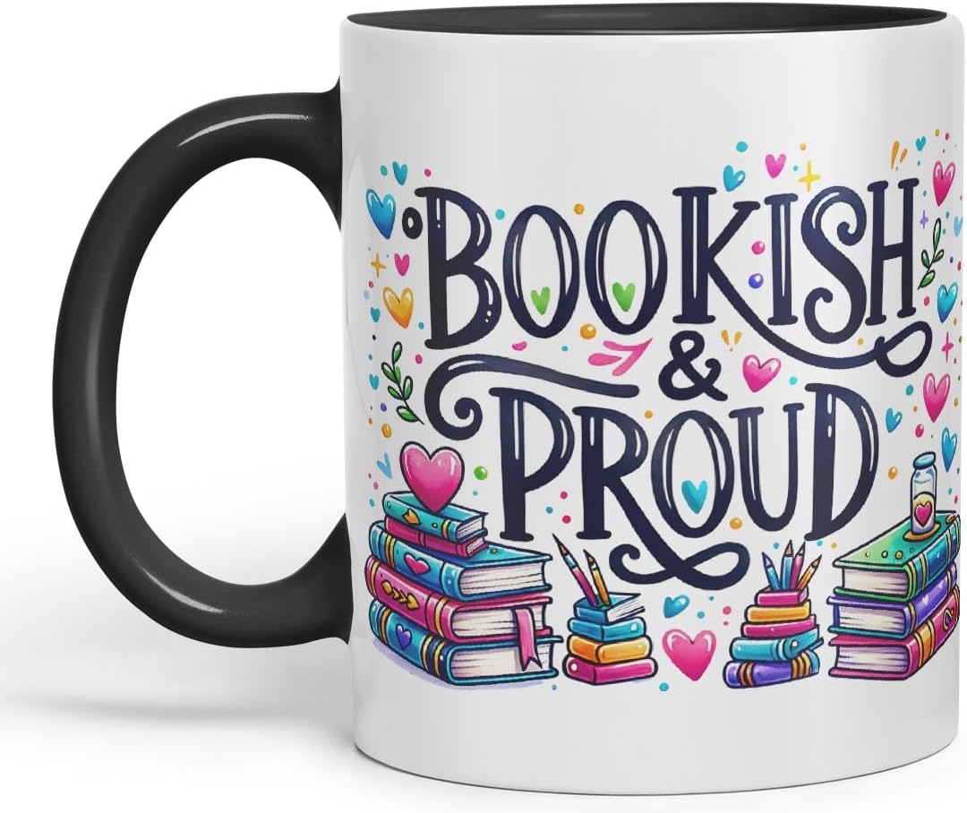 Vixar Bookish & Proud Coloured Mug Cup for Book Lovers 11oz (Black)