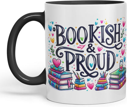 Vixar Bookish & Proud Coloured Mug Cup for Book Lovers 11oz (Black)