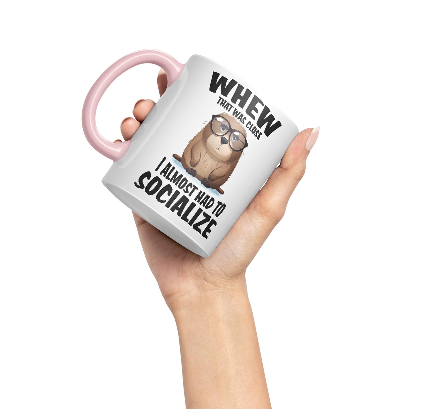 Whew That was Close A Almost had to Socialize Joke sarkasm Sarcastic Ceramic Coloured Mug Cup for Tea Coffee Hot Brew 330ml 11Oz Gift