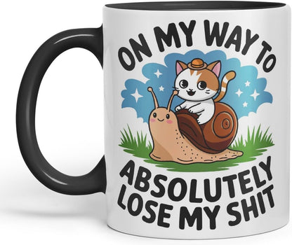Vixar On My Way to Absolutely Lose My ** Sarcastic cat snailColoured Ceramic Mug Cup Gift, 11oz (Black)