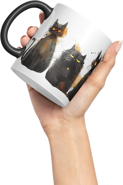 Vixar Black Cats Collection Mug – Coloured Ceramic Mug Cup Gift, 11oz (Black)
