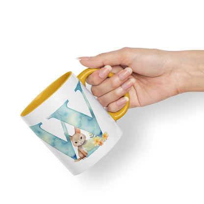 Letter W mug, Animals Alphabet Letter W Monogram animal for kids Ceramic Coloured Mug Cup for Tea Coffee Hot brew 330ml 11Oz Gift
