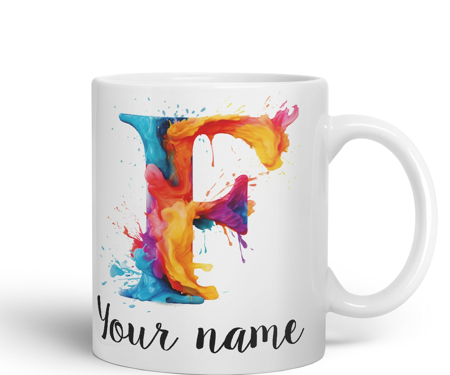 Personalised Letter F mug, Alphabet cusomized custom your Letter F Monogram watercolour Ceramic Coloured Mug Cup for Tea Coffee Hot brew 330ml 11Oz Gift