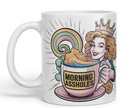 Vixar Morning Assholes – Coloured Ceramic Mug Cup Gift, 11oz (Black)