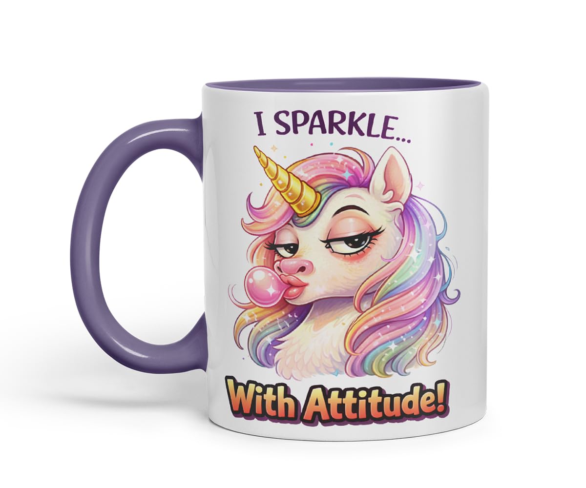 Vixar I Sparkle with Attitude Unicorn Coloured Ceramic Mug Cup Gift, 11oz (Black)