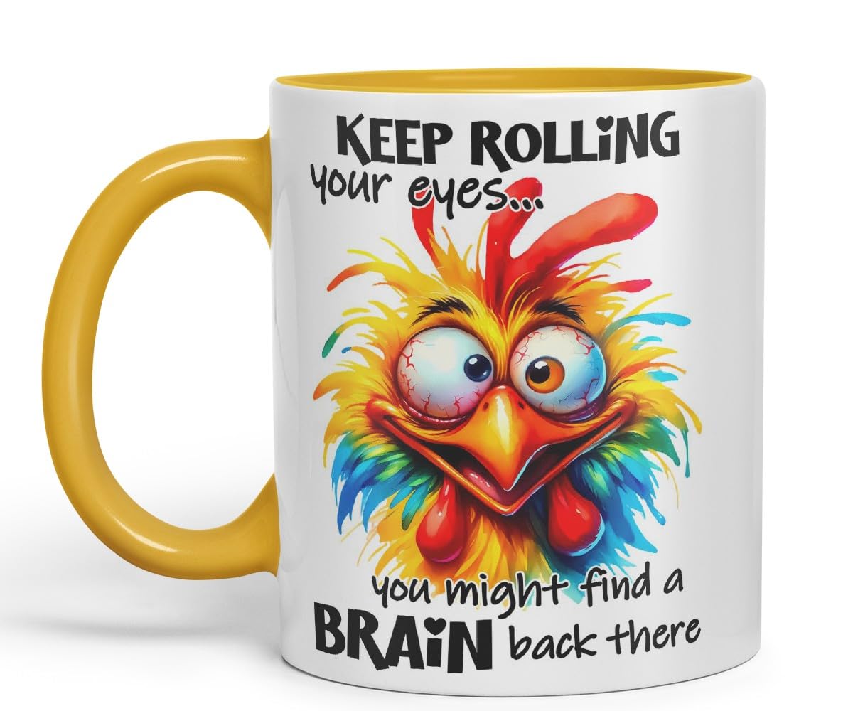 Vixar Mug with Keep Rolling Your Eyes – You Might Find a Brain Back There Coloured Ceramic Mug Cup 11oz Funny Sarcastic Gift (Black)