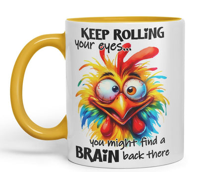 Vixar Mug with Keep Rolling Your Eyes – You Might Find a Brain Back There Coloured Ceramic Mug Cup 11oz Funny Sarcastic Gift (Black)