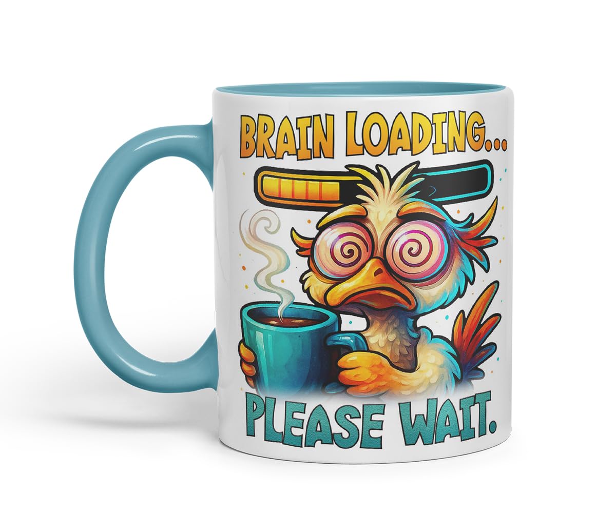Vixar Brain Loading Please Wait Funny Bird Coffee Mug – Coloured Ceramic Mug Cup Gift, 11oz (Black)
