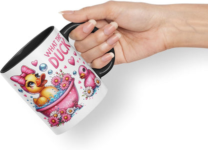 What The Duck Funny Mug – Coloured Ceramic Mug Cup Gift, 11oz (Black)