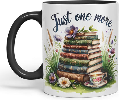 Vixar Just One More Coloured Mug Cup Botanical Reading Gift 11oz (Black)