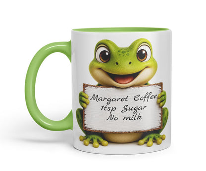 Vixar Personalised Frog Mug with Name or Custom Message – Cute Animal Coloured Ceramic Mug Cup Gift, 11oz (Black)