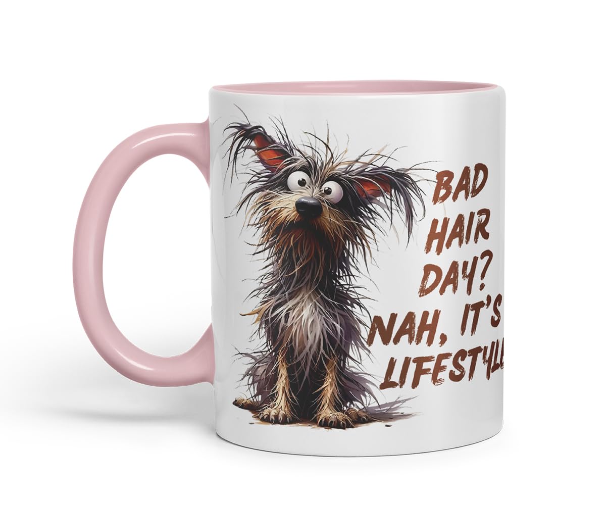 Vixar Bad Hair Day Nah It's A Lifestyle Funny Dog – Coloured Ceramic Mug Cup Gift, 11oz (Black)