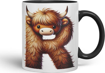 Highland Cow Alphabet Monogram Coloured Ceramic Cup Mug Letter R Rustic Farmhouse Animal Letter Gift V2 11oz (Black)