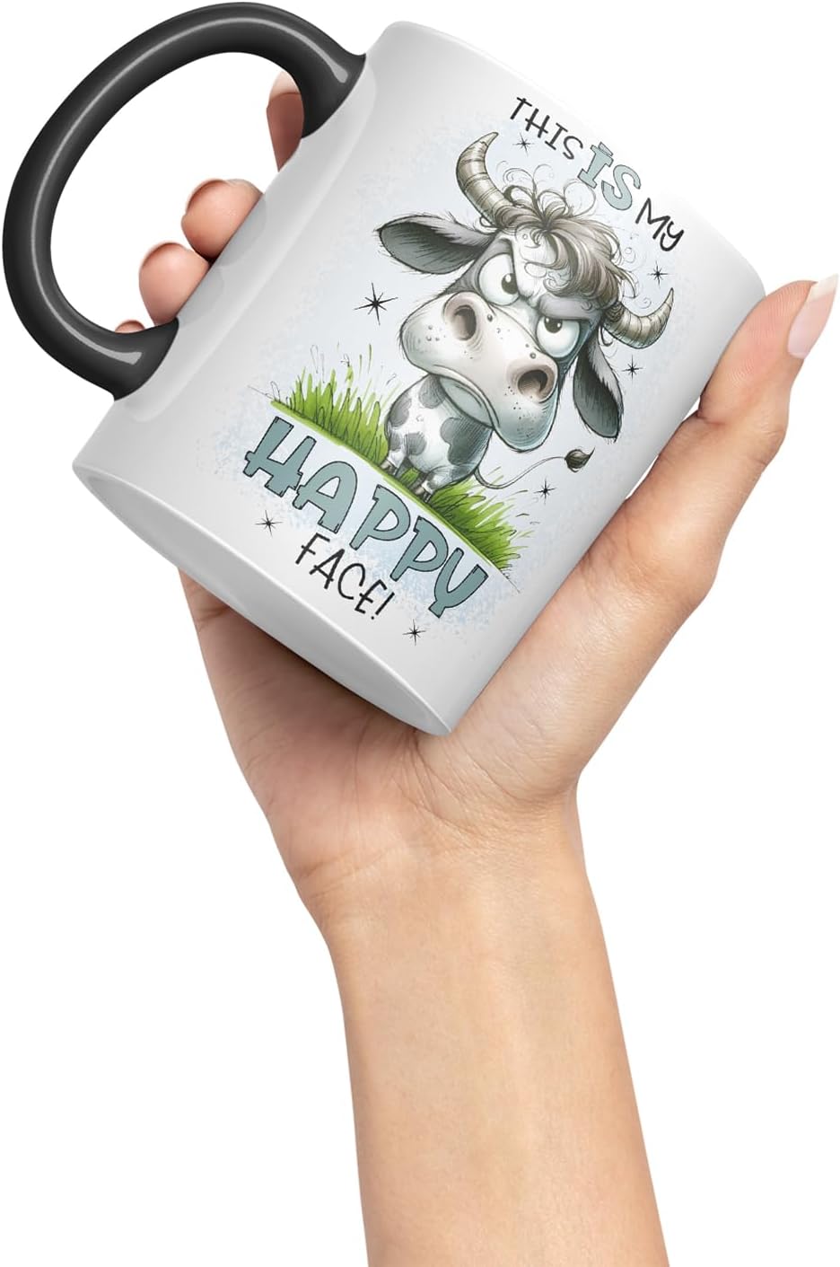 Vixar This is My Happy Face Funny Cow – Coloured Ceramic Mug Cup Gift, 11oz (Black)