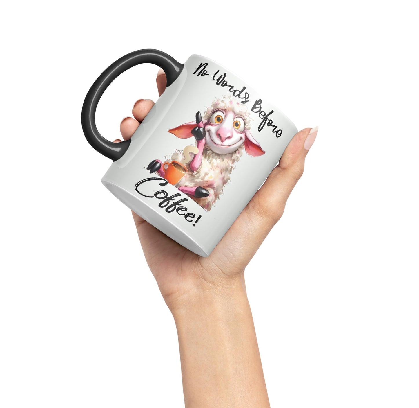 No Words Before Coffee! Sheep Joke sarkasm Sarcastic Ceramic Coloured Mug Cup for Tea Coffee Hot Brew 330ml 11Oz Gift